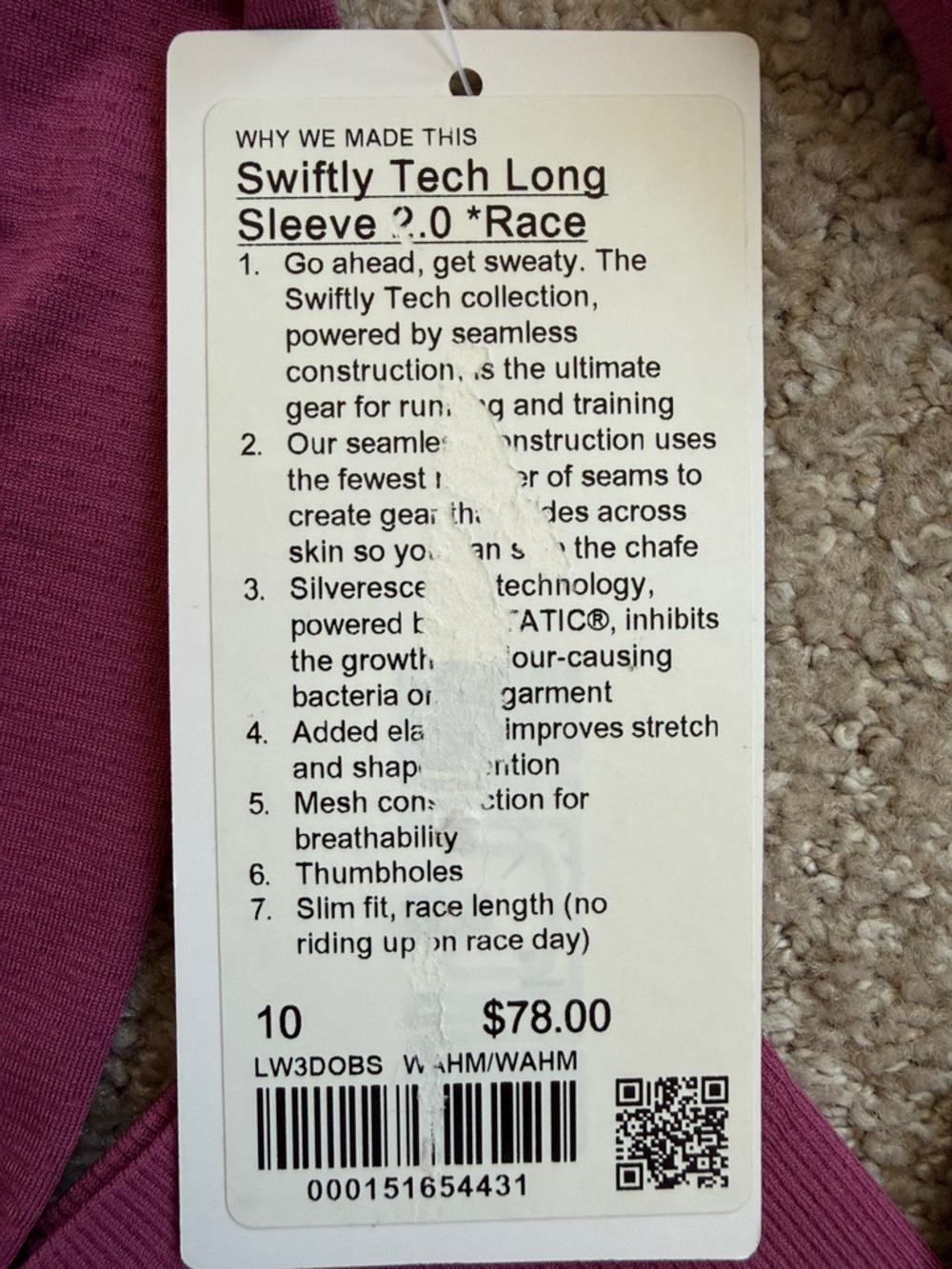 🍋 Lululemon Swiftly Tech Long Sleeve 2.0 Race/waist Length Washed Mauve size 10 - Picture 6 of 6